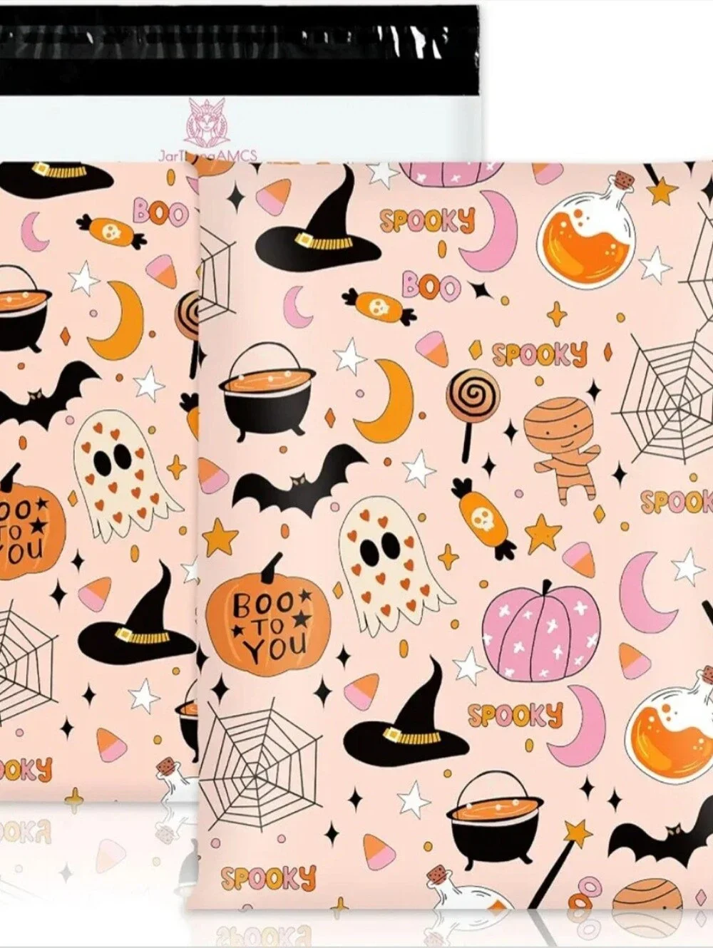 50 Halloween Spooky Heart Pumpkin Poly Mailers, 10x13 Inch Polymailers Ghost